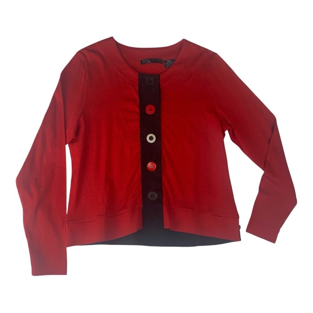 Foil women's medium art wear Bold Red Merino Wool Sweater button chunky